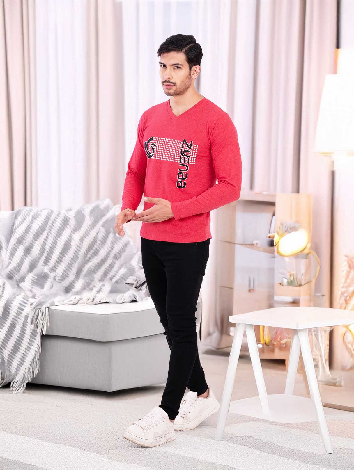 Zyenaa-Red-Vneck-Tshirt-2