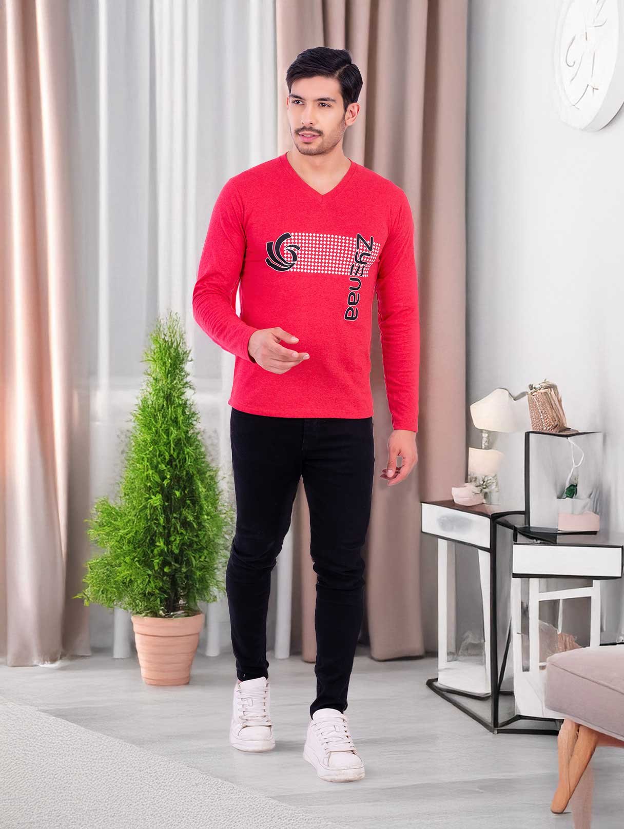 Zyenaa-Red-Vneck-Tshirt-3