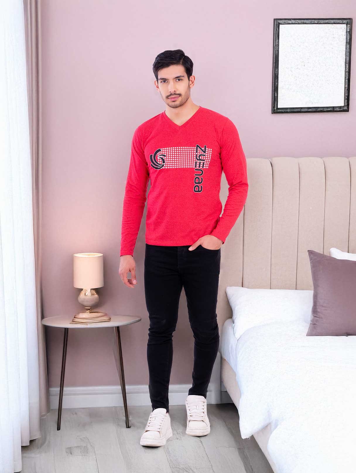 Zyenaa-Red-Vneck-Tshirt